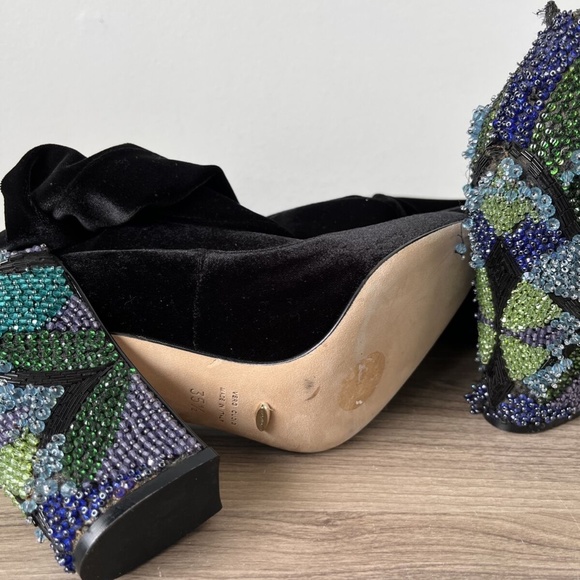 Sergio Rossi Black EMBELLISHED VELVET Over Knee Boots Shoes Sz 5.5 US NEW - Picture 7 of 12